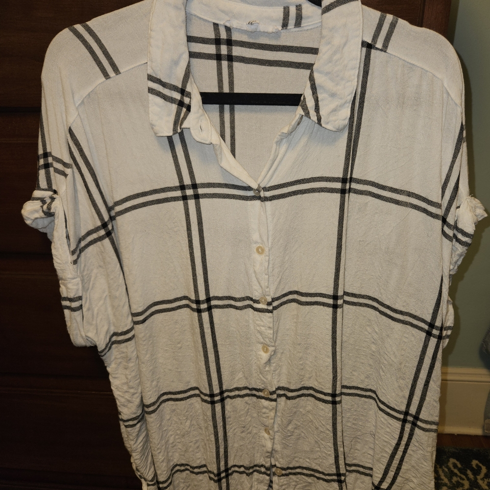 Jane and Delancey White and Black Plaid Button-Down Shirt